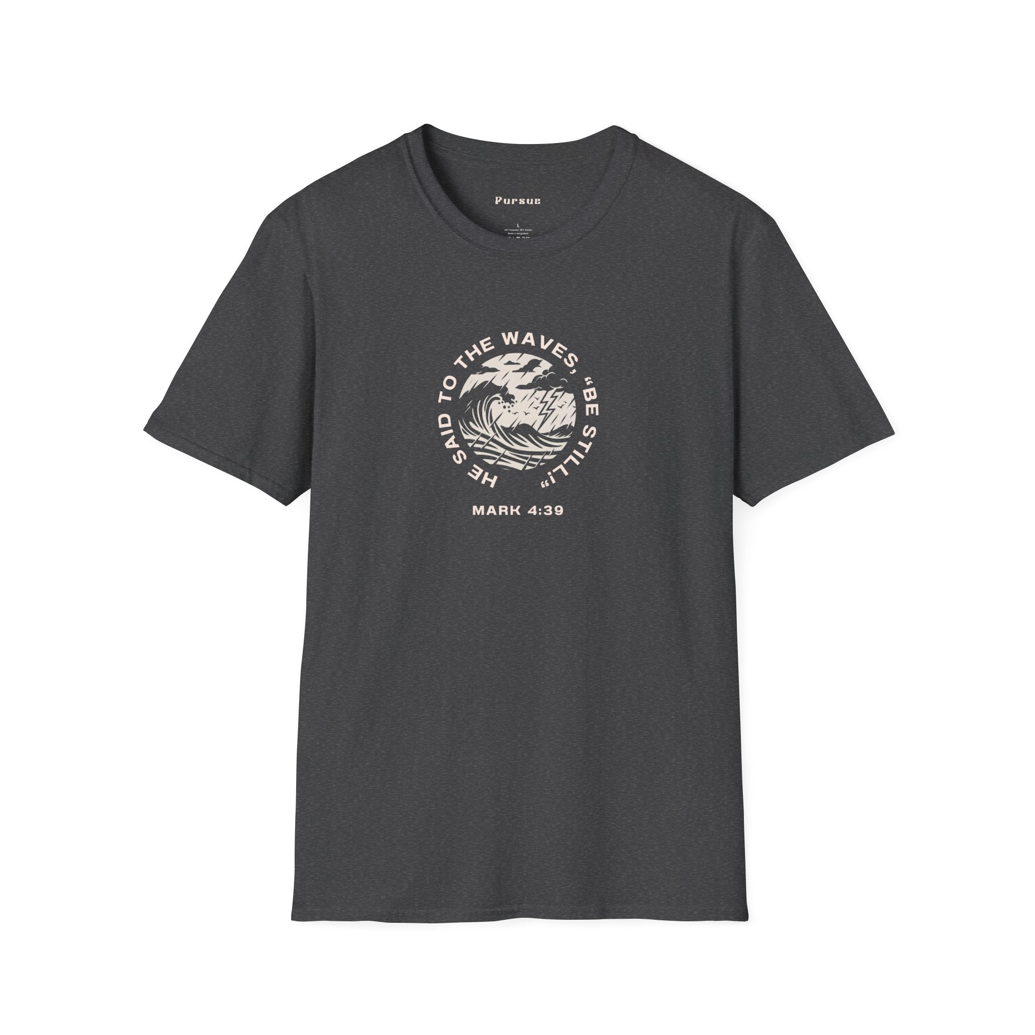 Christian Wave Graphic Tee — "Be Still" Mark 4:39 Inspirational T-Shirt
