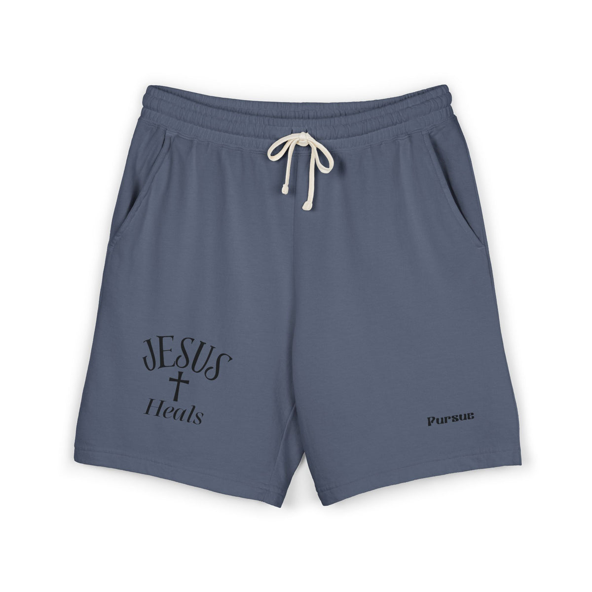 Jesus Heals Fleece Sweat Shorts — Lightweight Garment-Dyed Religious Lounge Shorts