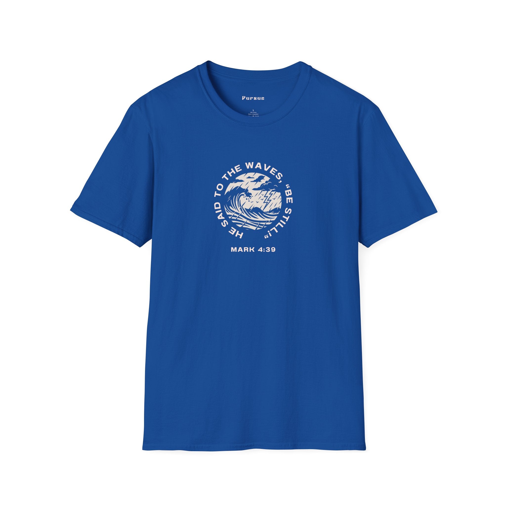 Christian Wave Graphic Tee — "Be Still" Mark 4:39 Inspirational T-Shirt