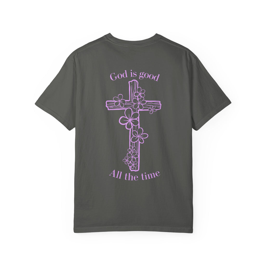 Faith Cross T-Shirt — "God Is Good All The Time" Floral Graphic