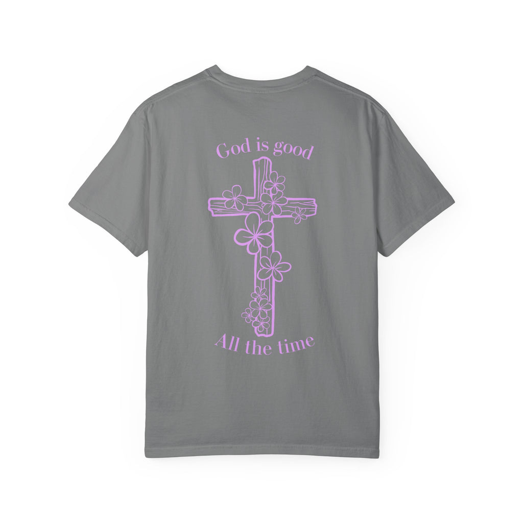 Faith Cross T-Shirt — "God Is Good All The Time" Floral Graphic