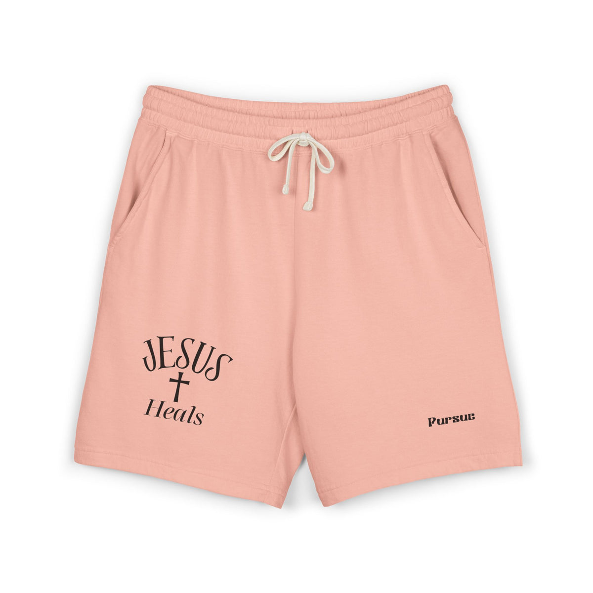 Jesus Heals Fleece Sweat Shorts — Lightweight Garment-Dyed Religious Lounge Shorts