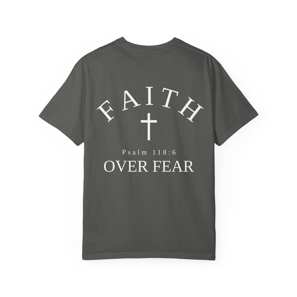 Faith Over Fear T‑Shirt — 'Pursue' Chest Logo, Psalm 118:6 Christian Tee