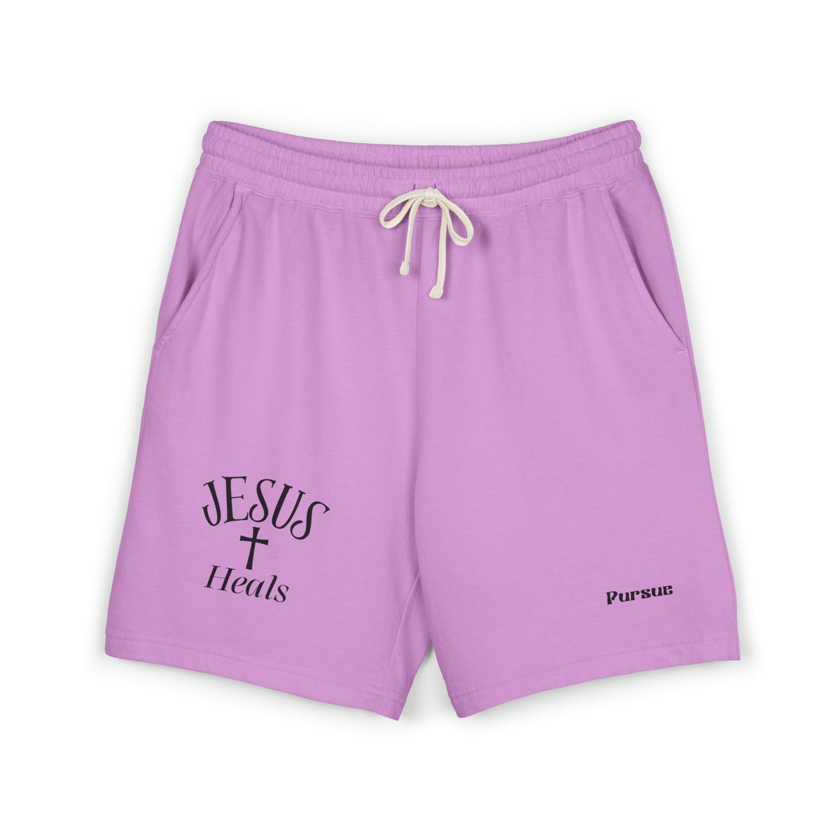 Jesus Heals Fleece Sweat Shorts — Lightweight Garment-Dyed Religious Lounge Shorts