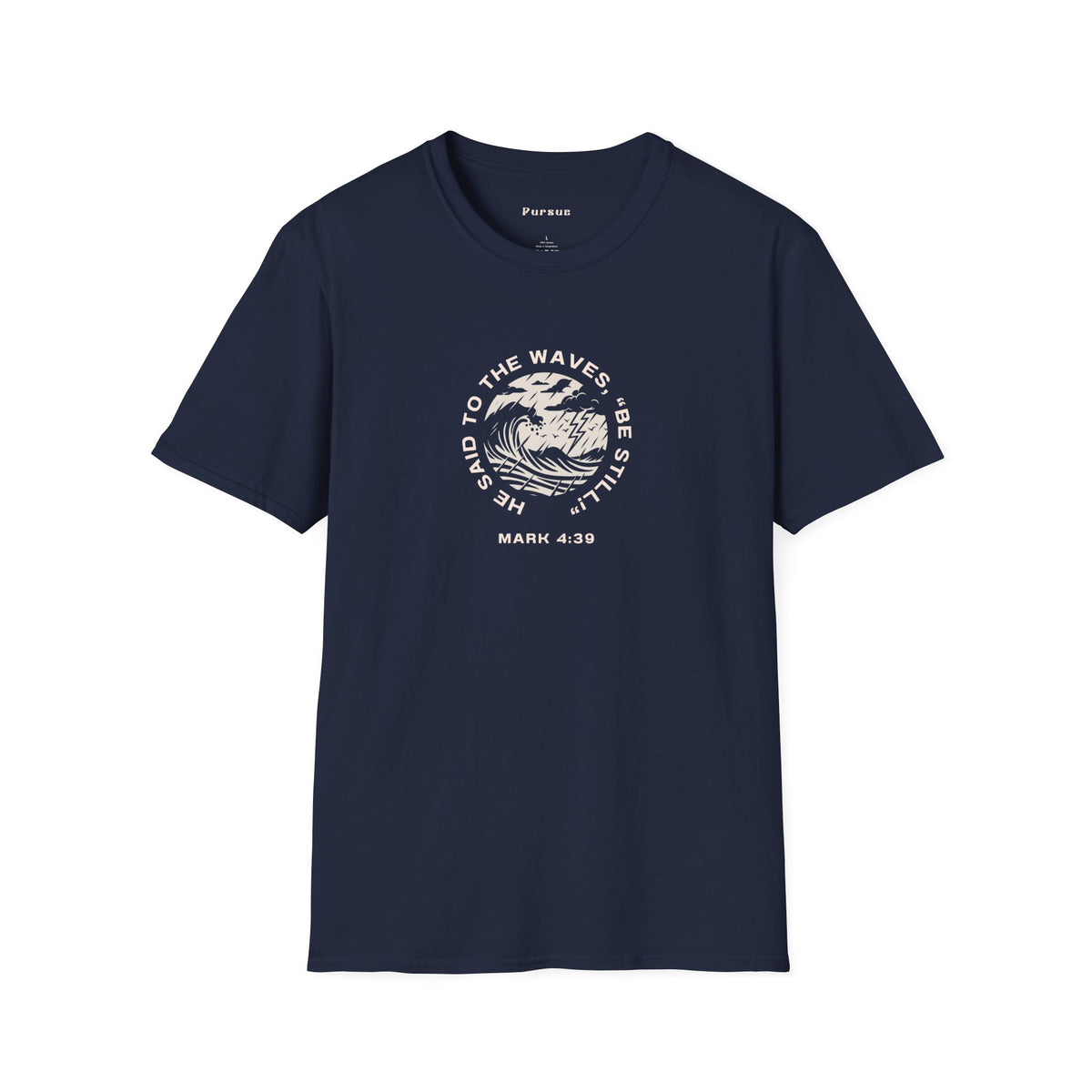 Christian Wave Graphic Tee — "Be Still" Mark 4:39 Inspirational T-Shirt
