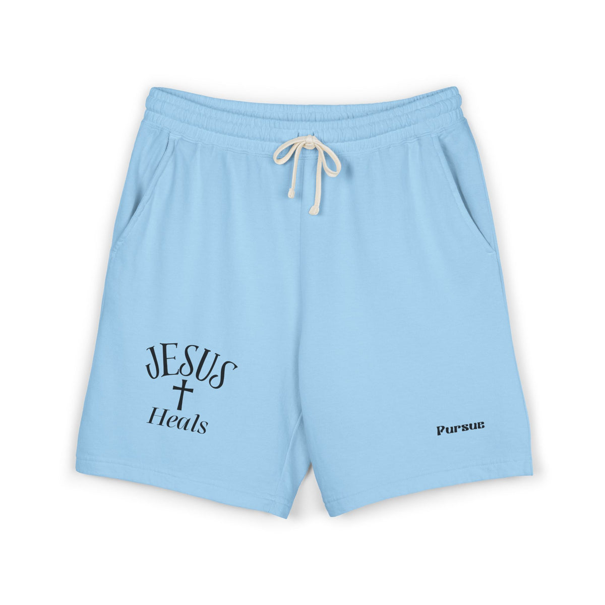 Jesus Heals Fleece Sweat Shorts — Lightweight Garment-Dyed Religious Lounge Shorts