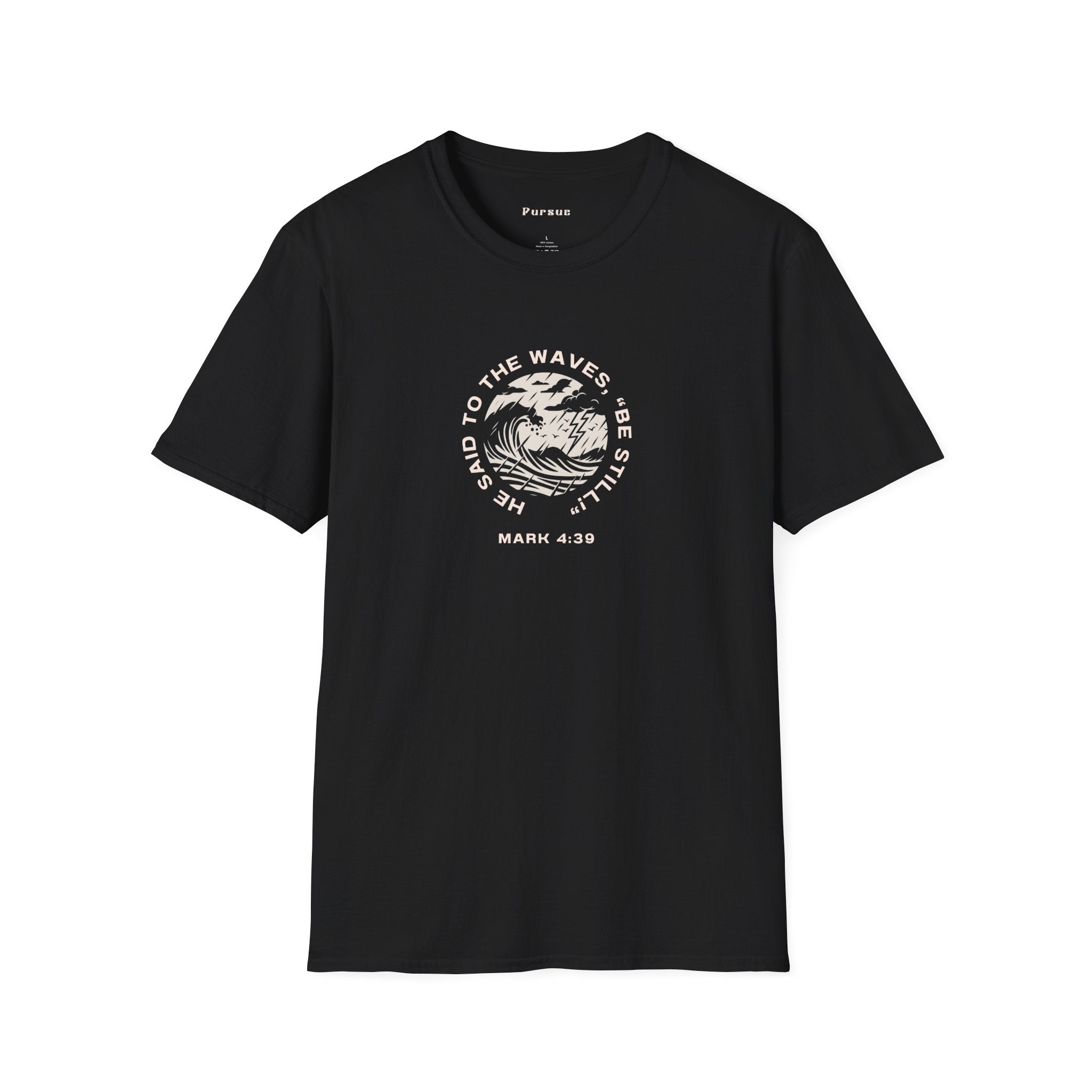 Christian Wave Graphic Tee — "Be Still" Mark 4:39 Inspirational T-Shirt