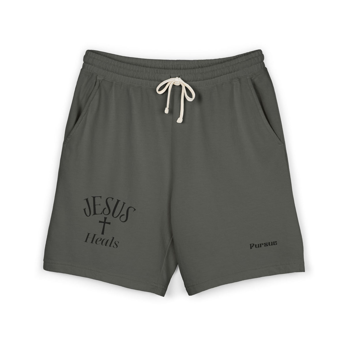 Jesus Heals Fleece Sweat Shorts — Lightweight Garment-Dyed Religious Lounge Shorts