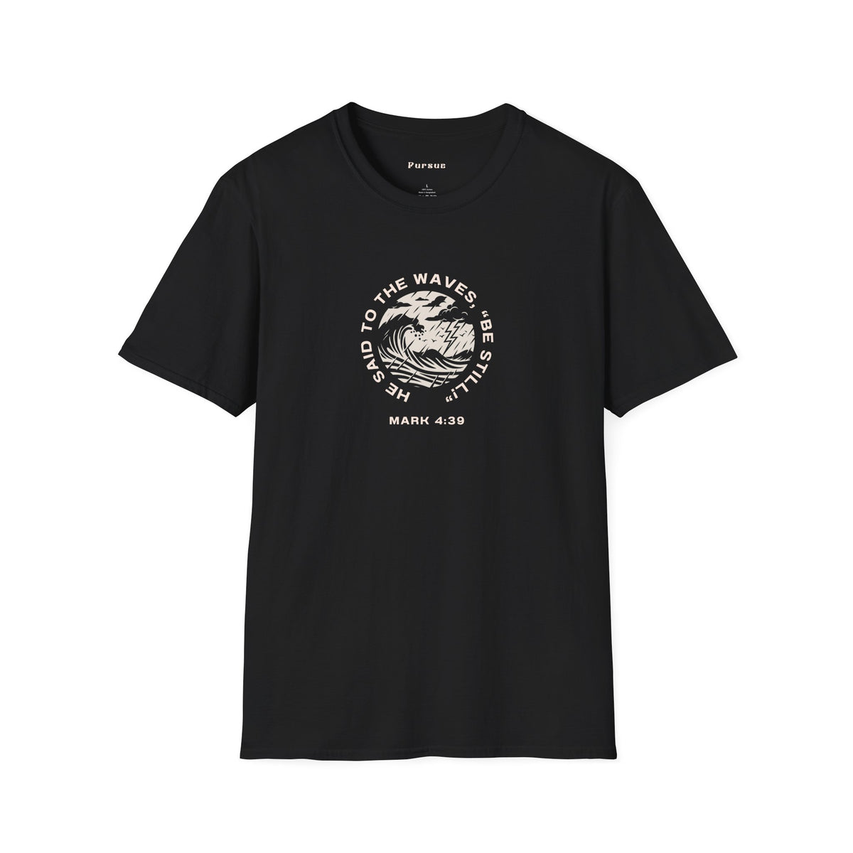 Christian Wave Graphic Tee — "Be Still" Mark 4:39 Inspirational T-Shirt