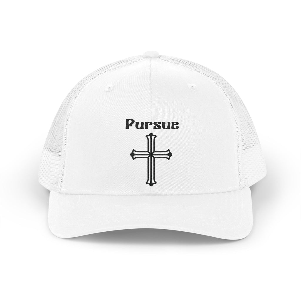Pursue Cross Trucker Hat — Retro Mesh Baseball Cap