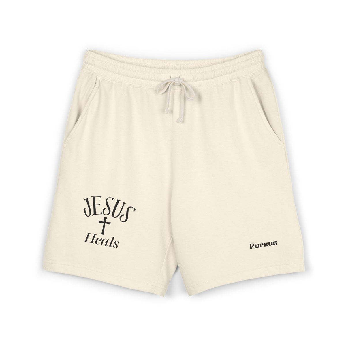 Jesus Heals Fleece Sweat Shorts — Lightweight Garment-Dyed Religious Lounge Shorts